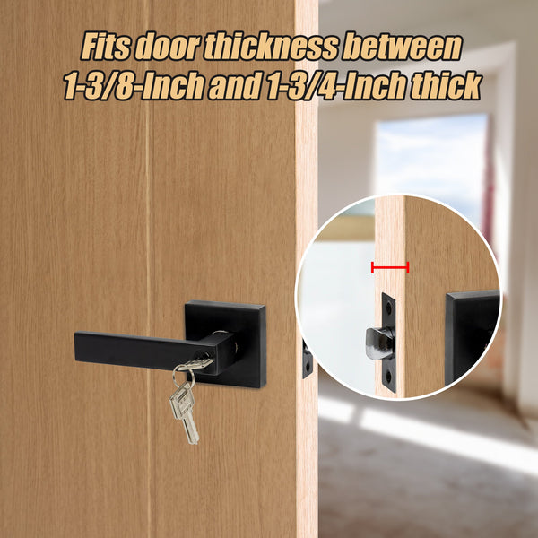 Door Handle Set Lever Key Lock Function Square Black Door Knobs