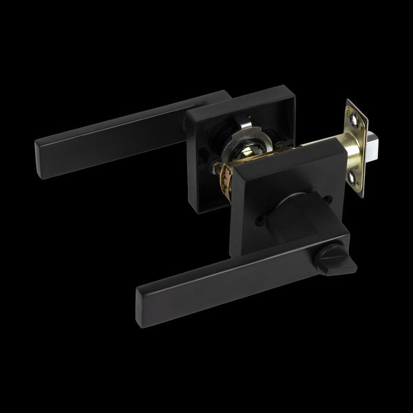 Door Handle Set Lever Key Lock Function Square Black Door Knobs