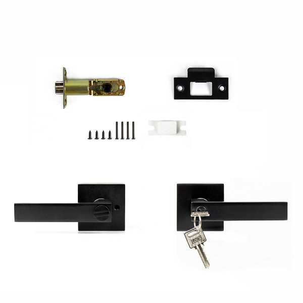 Door Handle Set Lever Key Lock Function Square Black Door Knobs