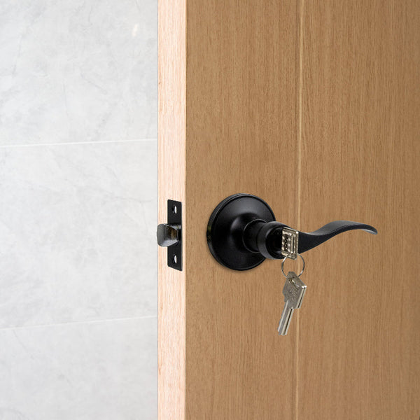 Door Handle Set Lever Key Lock Function Black Door Knobs