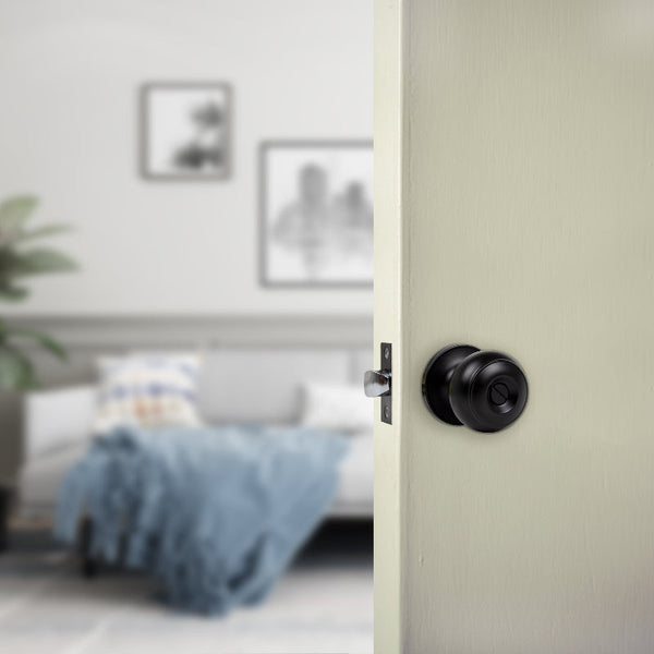 Door Handle Set Privacy Function Round Black Door Knobs