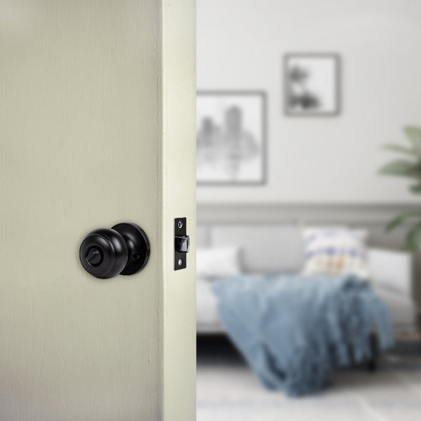 Door Handle Set Privacy Function Round Black Door Knobs