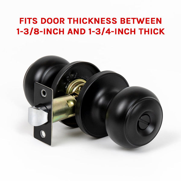 Door Handle Set Privacy Function Round Black Door Knobs
