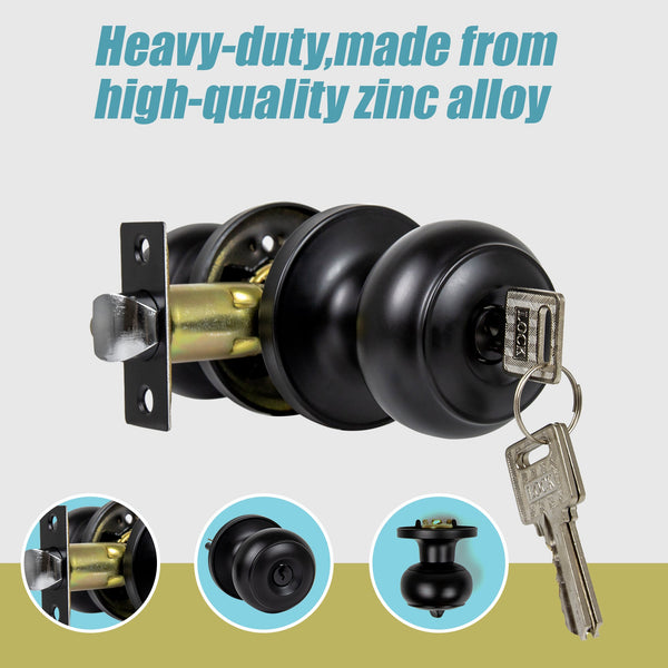 Door Handle Set Key Lock Function Round Black Door Locks & Lock Mechanisms