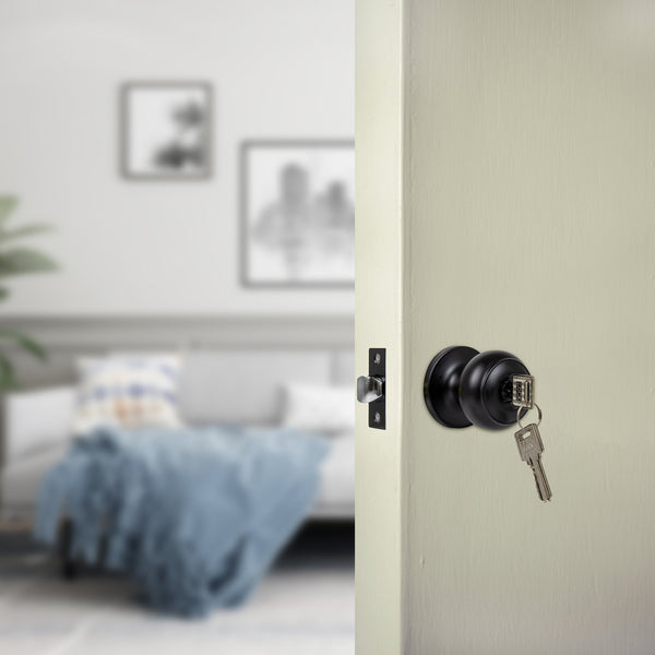 Door Handle Set Key Lock Function Round Black Door Locks & Lock Mechanisms