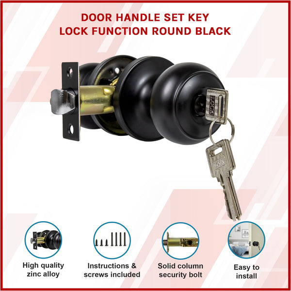Door Handle Set Key Lock Function Round Black Door Locks & Lock Mechanisms