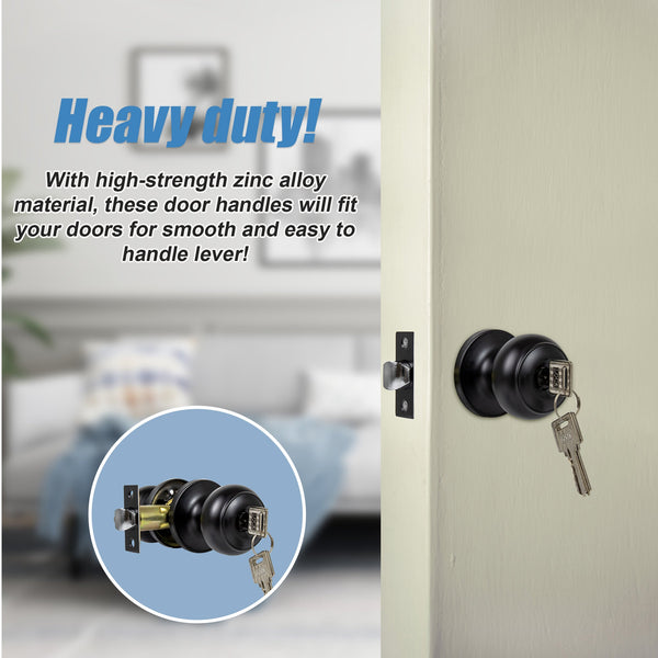 Door Handle Set Key Lock Function Round Black Door Locks & Lock Mechanisms