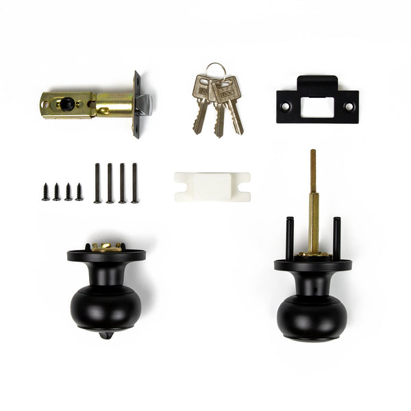Door Handle Set Key Lock Function Round Black Door Locks & Lock Mechanisms
