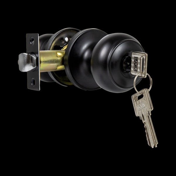 Door Handle Set Key Lock Function Round Black Door Locks & Lock Mechanisms