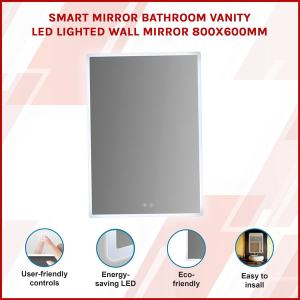 Smart Mirror Bathroom Vanity Led Lighted Wall 800X600mm Mirrors