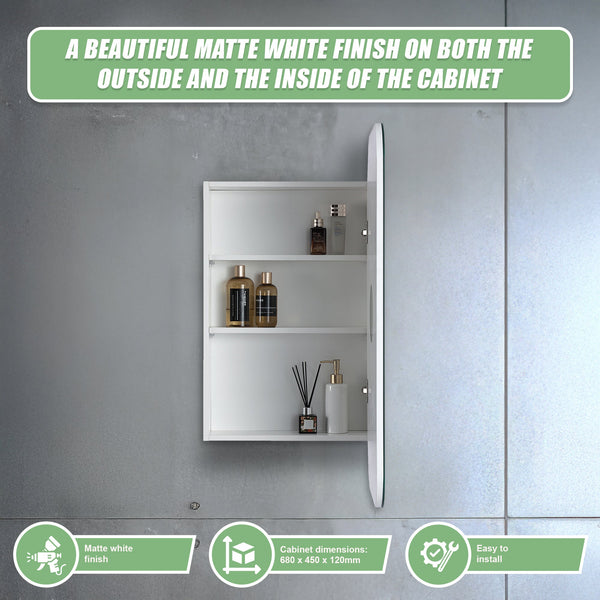 Rectangle Wall Hung Bathroom Mirror Shaving Cabinet Vanity Matte White Mirrors