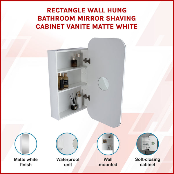 Rectangle Wall Hung Bathroom Mirror Shaving Cabinet Vanity Matte White Mirrors