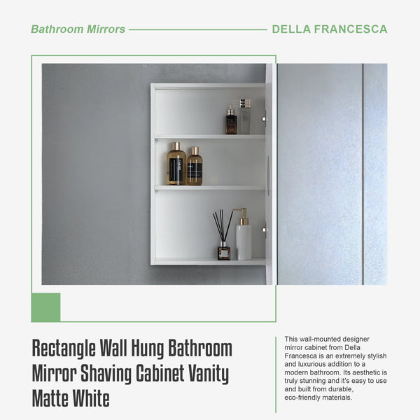 Rectangle Wall Hung Bathroom Mirror Shaving Cabinet Vanity Matte White Mirrors
