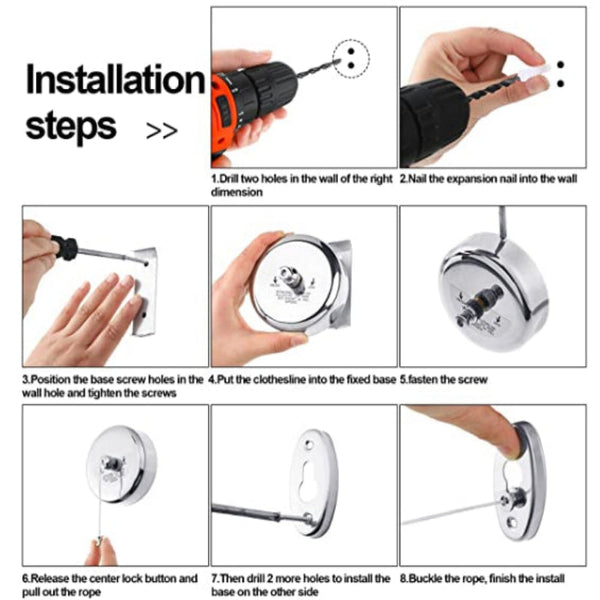 Stainless Steel Retractable Single Clothes Line Dryer Laundry Indoor Outdoor Other Laundry Supplies