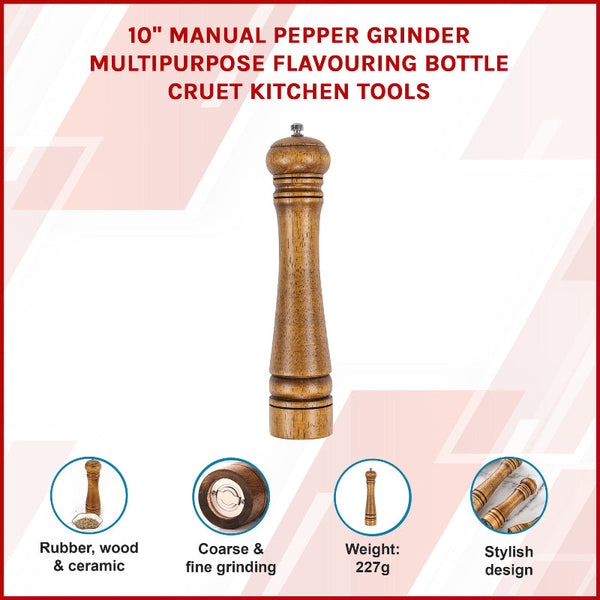 10" Manual Pepper Grinder Multipurpose Flavouring Bottle Cruet Kitchen Tools Salt & Pepper