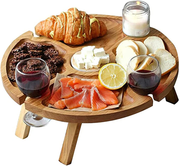 Outdoor Picnic Table Wooden Portable Folding Mini Wine Rack Picnic Accessories