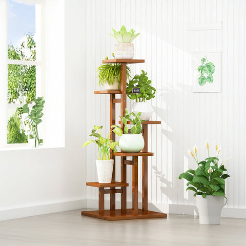 5 Tiers Vertical Bamboo Plant Stand Staged Flower Shelf Rack Outdoor Garden Plant Stands