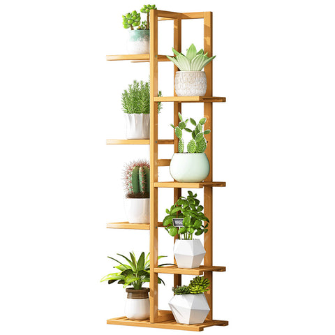 6 Tiers Vertical Bamboo Plant Stand Staged Flower Shelf Rack Outdoor Garden Plant Stands