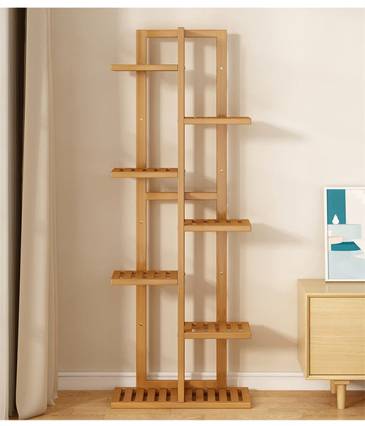 6 Tiers Vertical Bamboo Plant Stand Staged Flower Shelf Rack Outdoor Garden Plant Stands