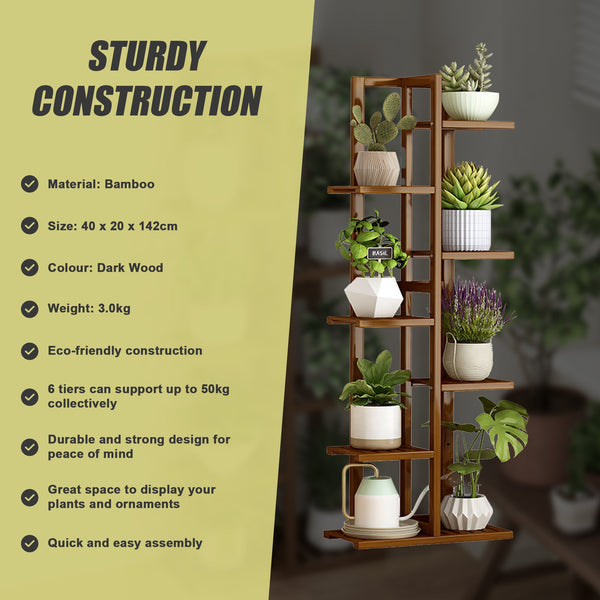 6 Tiers Vertical Bamboo Plant Stand Staged Flower Shelf Rack Outdoor Garden Plant Stands