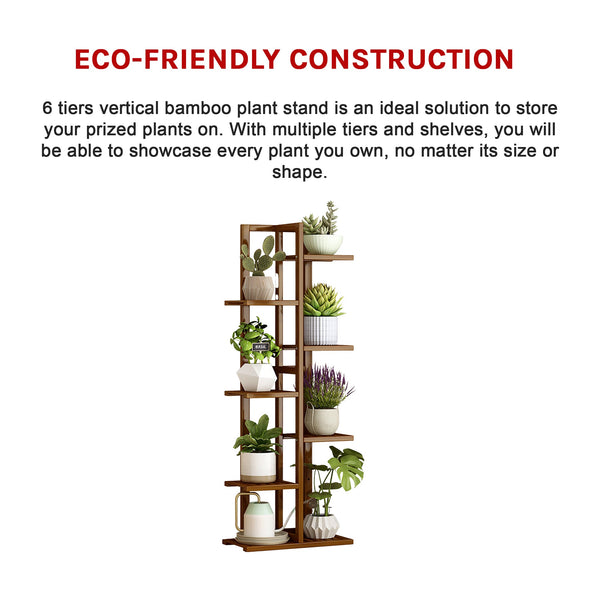 6 Tiers Vertical Bamboo Plant Stand Staged Flower Shelf Rack Outdoor Garden Plant Stands