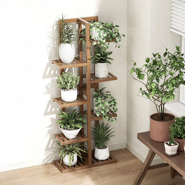 6 Tiers Vertical Bamboo Plant Stand Staged Flower Shelf Rack Outdoor Garden Plant Stands