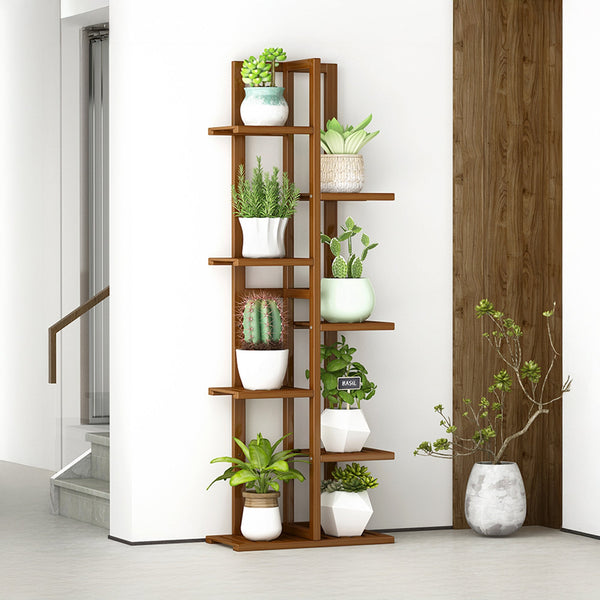 6 Tiers Vertical Bamboo Plant Stand Staged Flower Shelf Rack Outdoor Garden Plant Stands