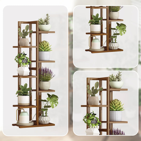 6 Tiers Vertical Bamboo Plant Stand Staged Flower Shelf Rack Outdoor Garden Plant Stands