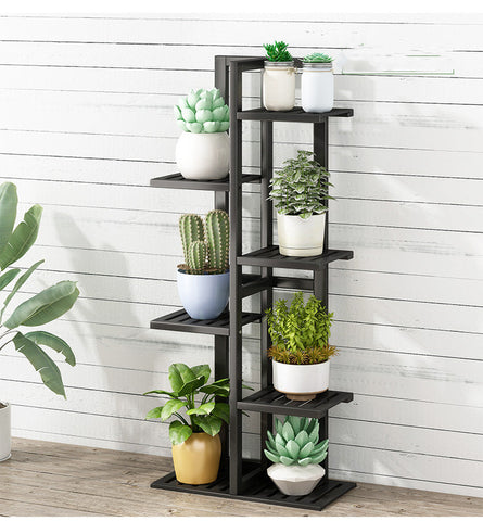 6 Tiers Vertical Bamboo Plant Stand Staged Flower Shelf Rack Outdoor Garden Plant Stands