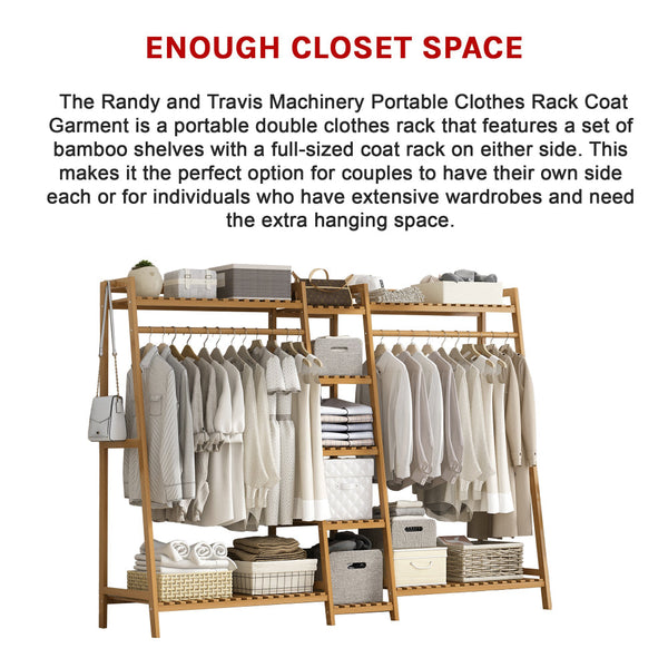 Clothes Rack Coat Garment Stand Bamboo Rail Hanger Airer Closet Garment Racks