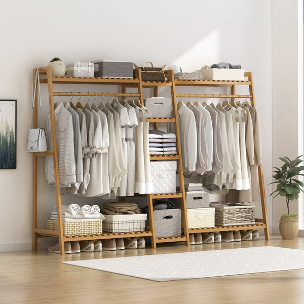 Clothes Rack Coat Garment Stand Bamboo Rail Hanger Airer Closet Garment Racks