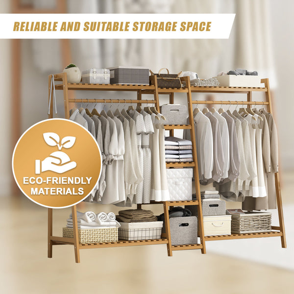 Clothes Rack Coat Garment Stand Bamboo Rail Hanger Airer Closet Garment Racks