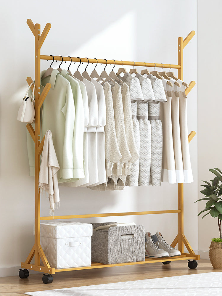 Clothes Rack Coat Garment Stand Bamboo Rail Hanger Airer Closet Garment Racks