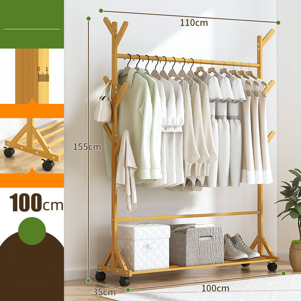 Clothes Rack Coat Garment Stand Bamboo Rail Hanger Airer Closet Garment Racks