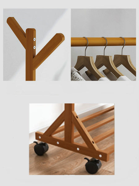 Clothes Rack Coat Garment Stand Bamboo Rail Hanger Airer Closet Garment Racks
