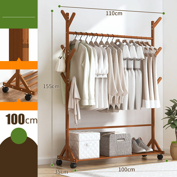 Clothes Rack Coat Garment Stand Bamboo Rail Hanger Airer Closet Garment Racks