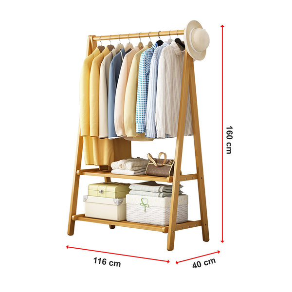 Clothes Rack Coat Garment Stand Bamboo Rail Hanger Airer Closet Garment Racks