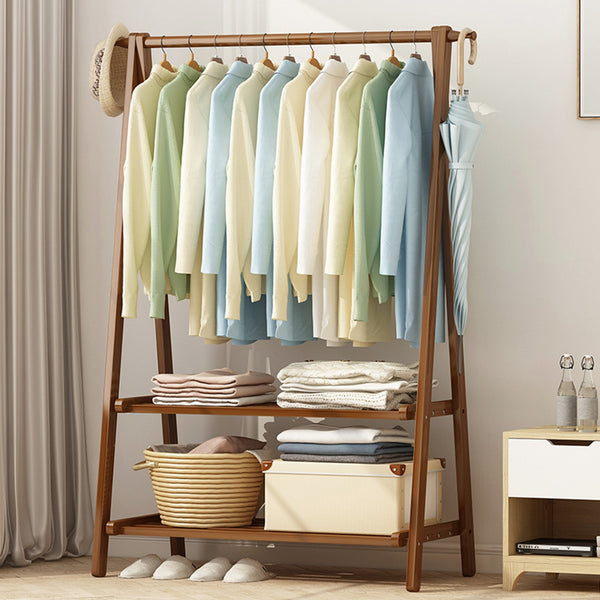 Clothes Rack Coat Garment Stand Bamboo Rail Hanger Airer Closet Garment Racks