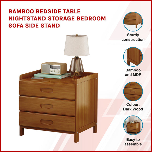 Bamboo Bedside Table Nightstand Storage Bedroom Sofa Side Stand Bedside Tables