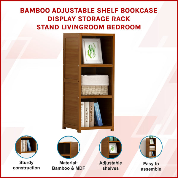 Bamboo Shelf Bookcase Display Storage Rack Stand Livingroom Bedroom Bookshelves