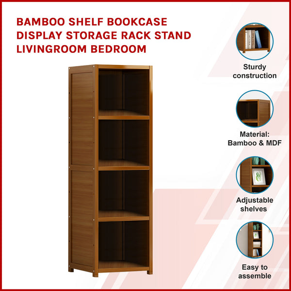 Bamboo Shelf Bookcase Display Storage Rack Stand Livingroom Bedroom Bookshelves