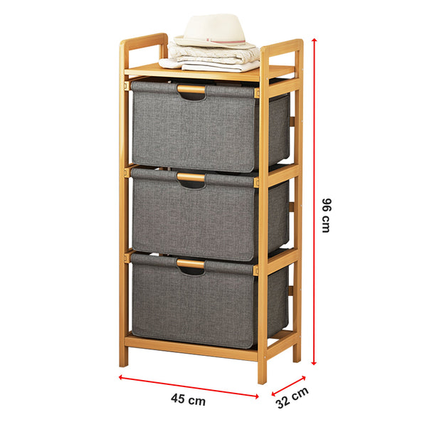 Bamboo Shelf With Storage Hamper Wooden Removable Bags Laundry Baskets & Hampers