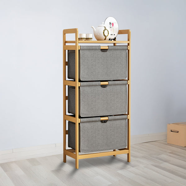 Bamboo Shelf With Storage Hamper Wooden Removable Bags Laundry Baskets & Hampers