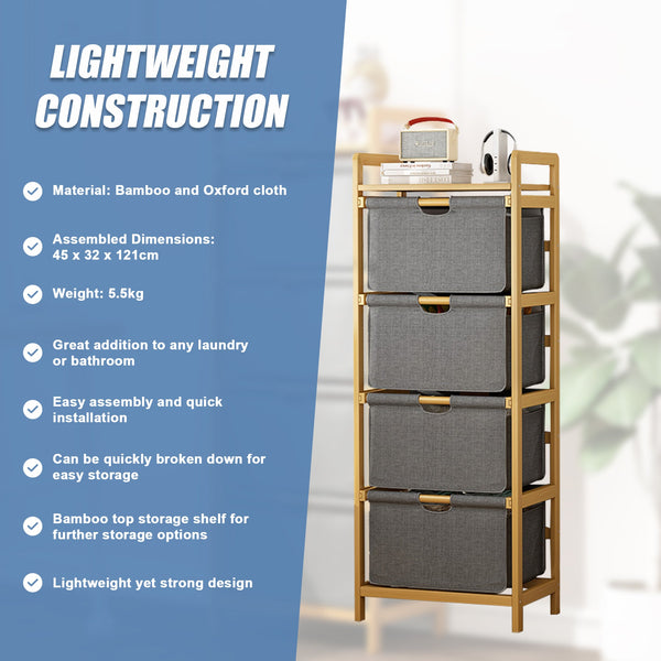 Bamboo Shelf With Storage Hamper Wooden Removable Bags Laundry Baskets & Hampers