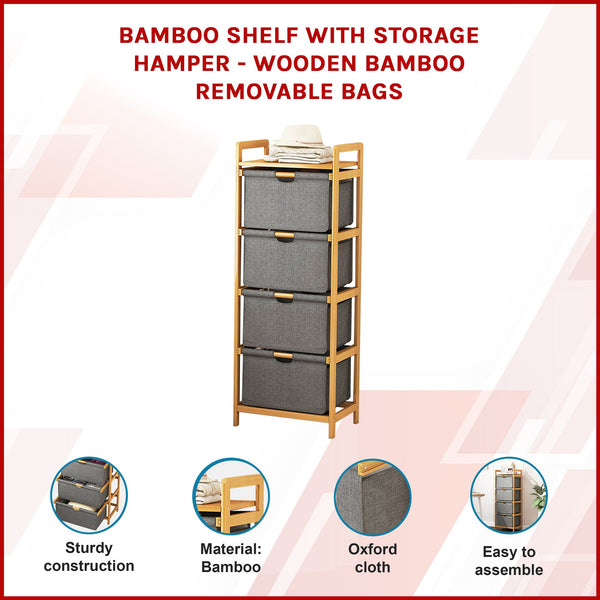 Bamboo Shelf With Storage Hamper Wooden Removable Bags Laundry Baskets & Hampers