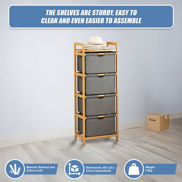 Bamboo Shelf With Storage Hamper Wooden Removable Bags Laundry Baskets & Hampers