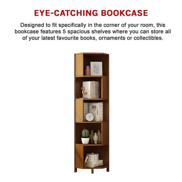 5 Shelf Corner Bookcase Industrial Bookshelf Display Storage Stand Bookshelves