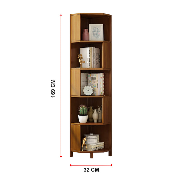 5 Shelf Corner Bookcase Industrial Bookshelf Display Storage Stand Bookshelves