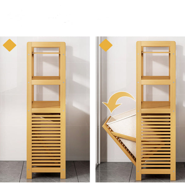 Bamboo 2 In 1 Laundry Hamper Side Table With Shelves And Clothes Basket Laundry Baskets & Hampers