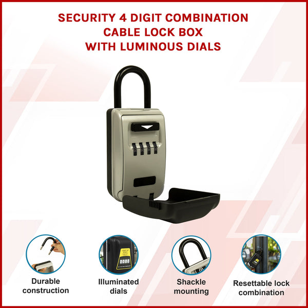 Security 4 Digit Combination Cable Lock Box With Luminous Dials Padlocks